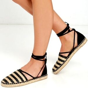 Sam Edelman Circus Lilly black stripe espadrille lace up flats